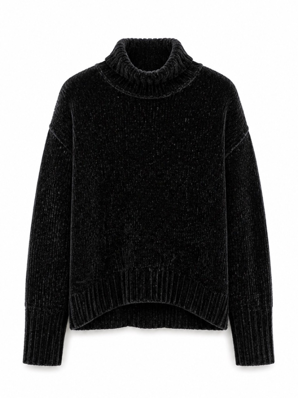 Chelsea & Theodore Black Chenille Velvet Turtleneck Sweater – Size Medium EUC